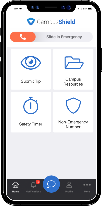 higher education - safety app home screen